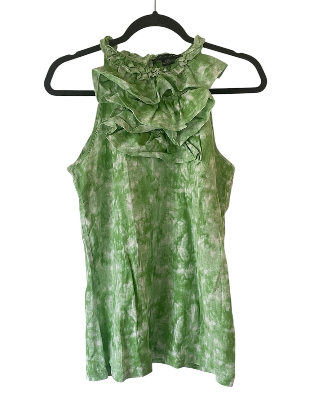 Elena Solano linen blend green and white tie dye sleeveless blouse size medium